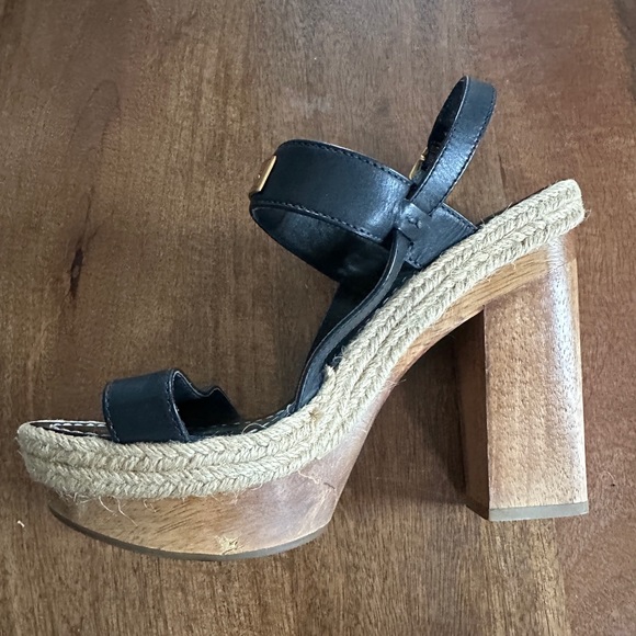 Hunter Gonave black leather, Wood block heel sandal size 7 - Picture 2 of 10